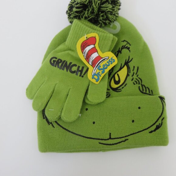 🎄Grinch Pom Pom Beanie and Gloves Set Kids/youth Size OSFM - Picture 2 of 4